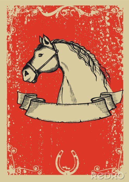 Poster Paard op een rode achtergrond