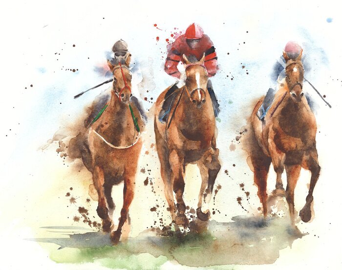 Poster Paardenrace aquarel