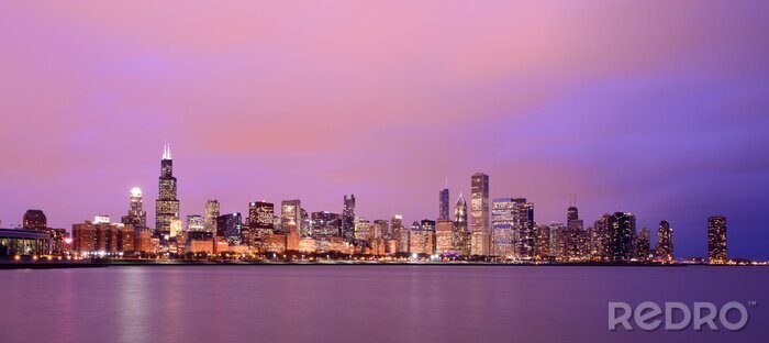 Poster Paarse lucht op Chicago skyline