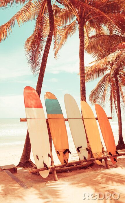 Poster Palmbomen en surfplanken op het strand