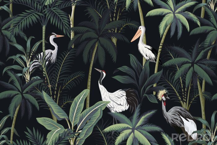 Poster Palmbomen en vogels