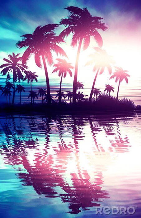 Poster Palmbomen weerspiegeld in de zee