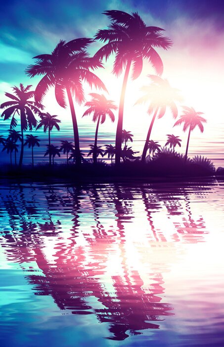 Poster Palmbomen weerspiegeld in de zee