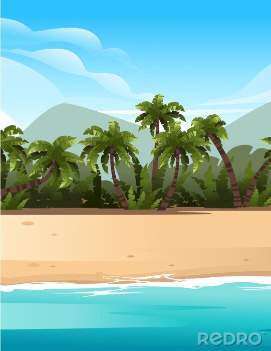 Poster Palmbomenzee en strand digitaal kunstwerk