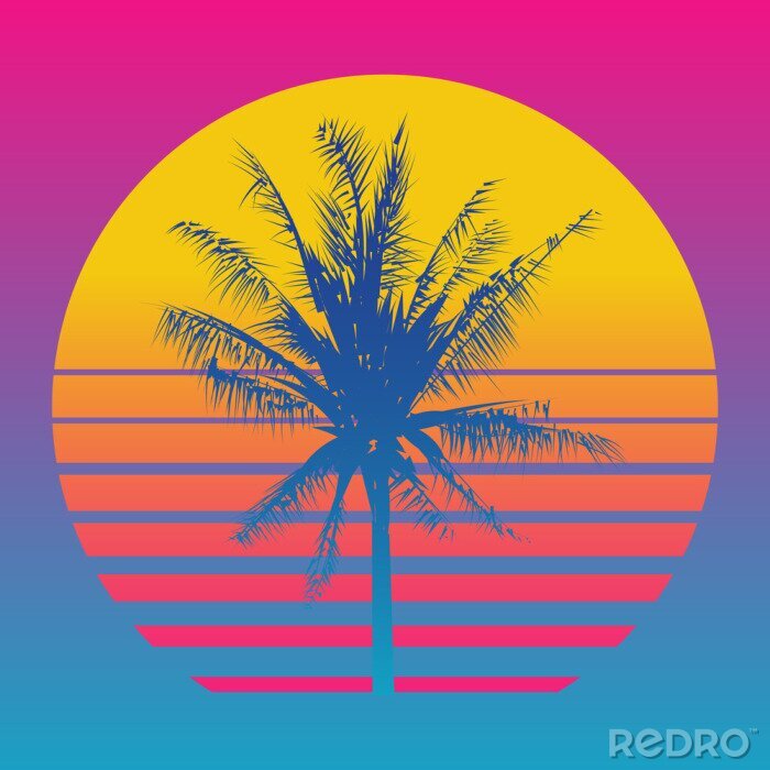 Poster Palmboom op een achtergrond van een zonsondergang