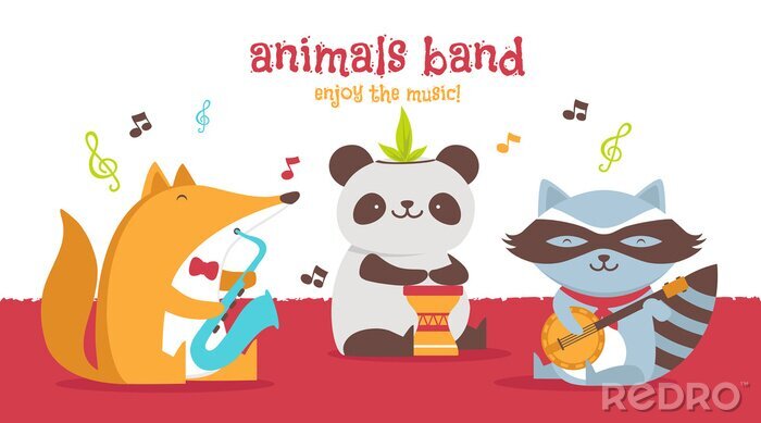 Poster Panda in een muziekband