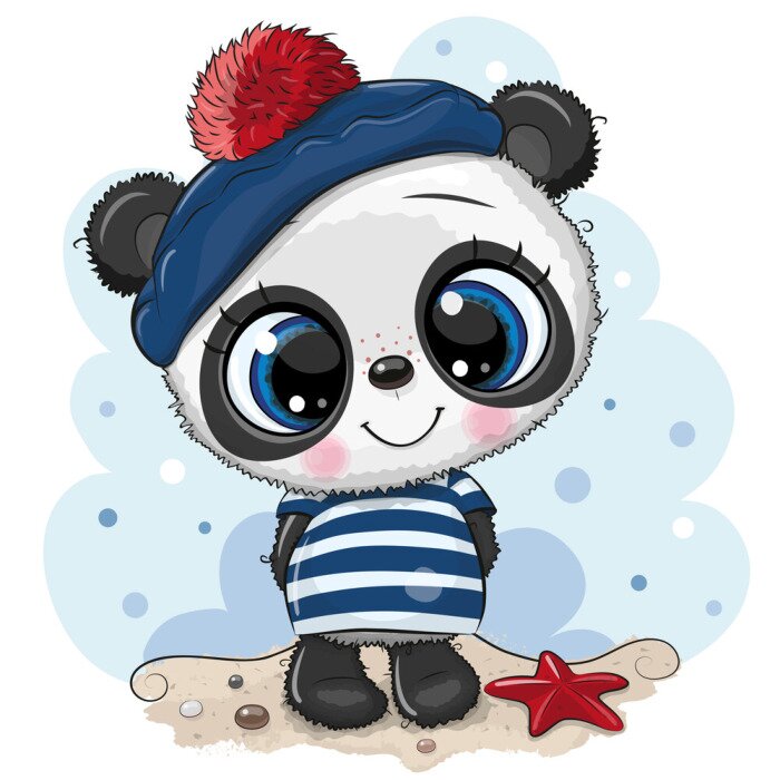 Poster Panda met grote blauwe ogen in een baret