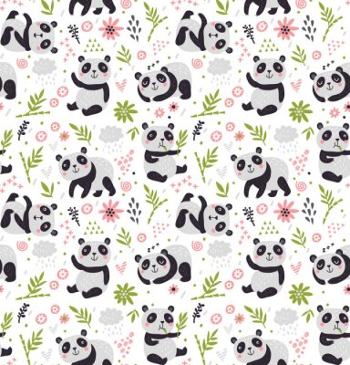 Panda's tussen groene planten