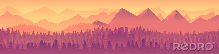 Poster Panorama met bergen in het roze