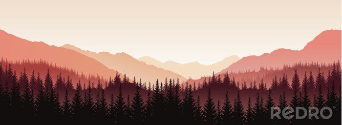 Poster Panorama van bergen en bos
