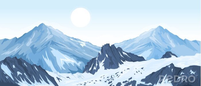 Poster Panorama van besneeuwde bergen
