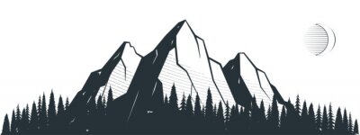 Poster Panorama van de berg in zwart-wit