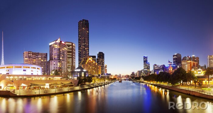 Poster Panorama van de stad Melbourne nachts
