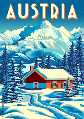 Poster Panorama van een berg in een Oostenrijkse stad