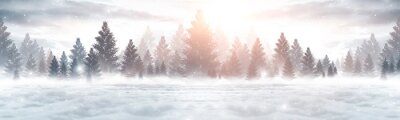 Poster Panorama van een winterbos