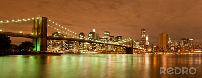 Poster Panorama van Manhattan bij nacht