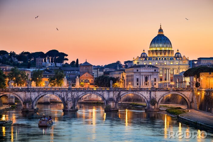 Poster Panorama van Rome in de avond