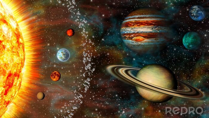 Poster Panoramisch uitzicht op het zonnestelsel