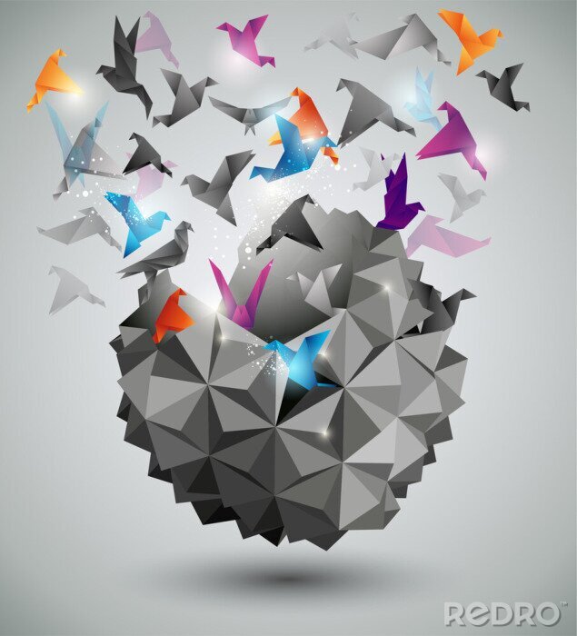 Poster Papier Vrijheid, Origami abstracte vector illustratie.