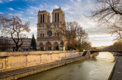 Poster Parijs en de kathedraal Notre Dame in de ochtend