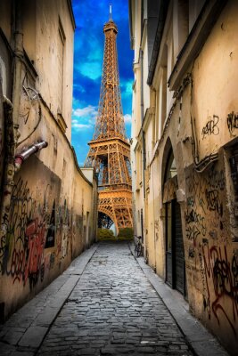 Poster Parijs straten naar de Eiffeltoren