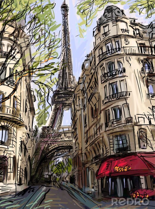 Poster Parijs uitzicht in grafische stijl