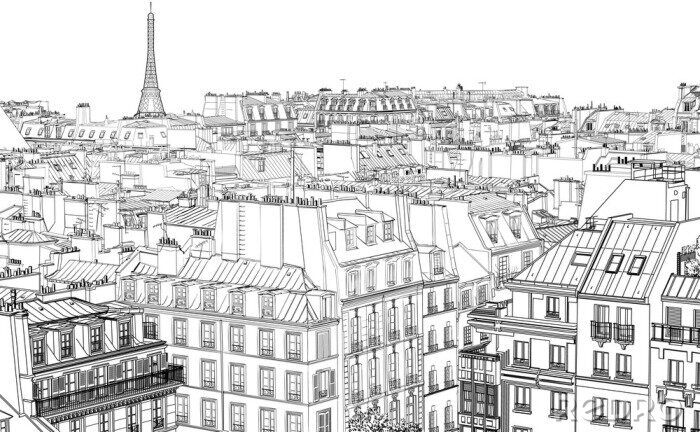 Poster Parijs zwart-wit panorama