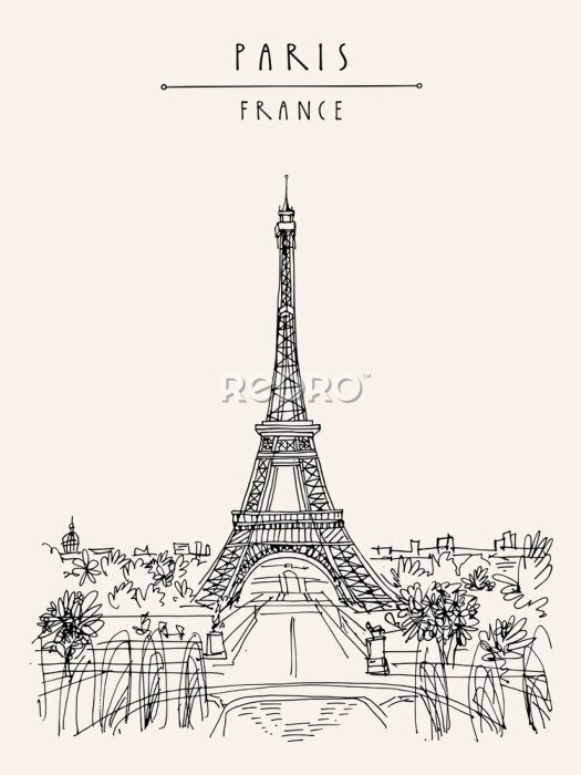 Poster Parijse Eiffeltoren schets