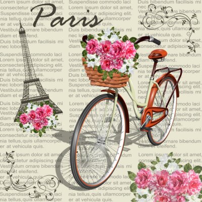 Poster Parijse fiets en bloemen