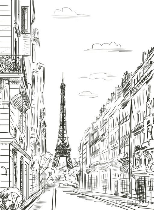 Poster Parijse straat - illustratie