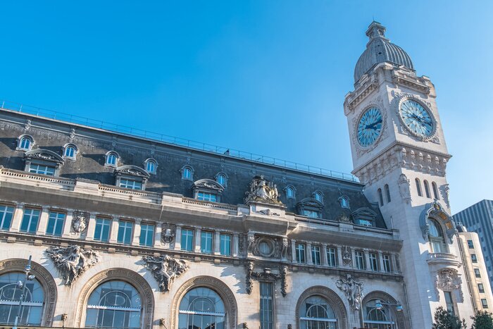 Poster Paris, gare de Lyon, railway station, facade and clock
