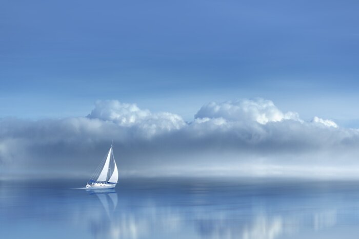 Poster Passagiersschip in een sprookjesachtig landschap