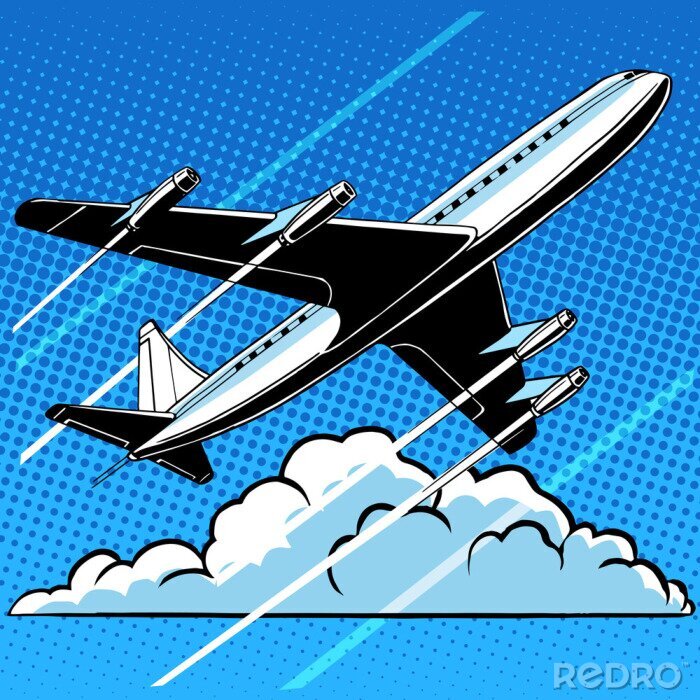 Poster Passagiersvliegtuig in de wolken retro achtergrond