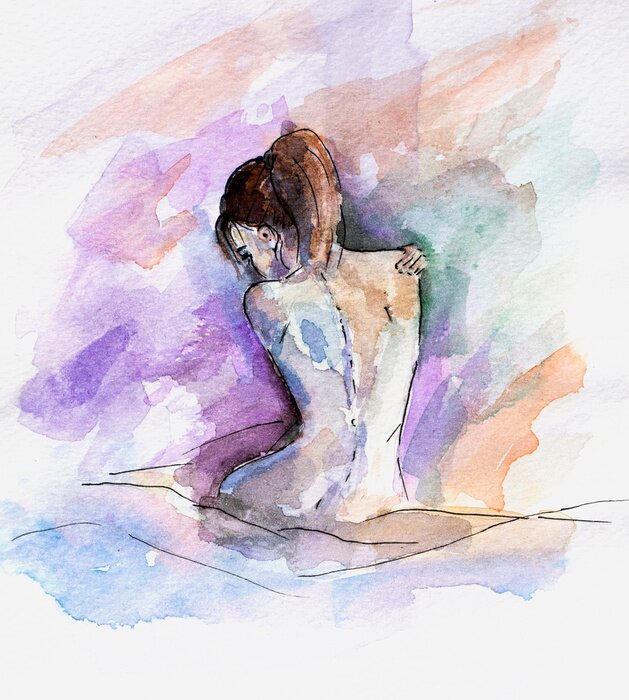 Poster Pastel aquarel van een vrouw