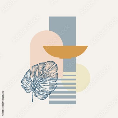 Poster Pastel compositie met boho monstera