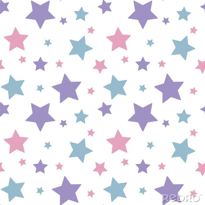 Poster pastel kleurrijke ster roze blauw paars op een witte achtergrond patroon naadloze vector