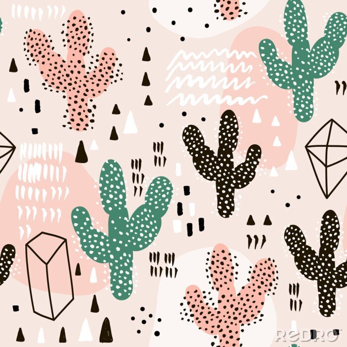 Poster Pastelkleurig patroon met natuurlijke planten