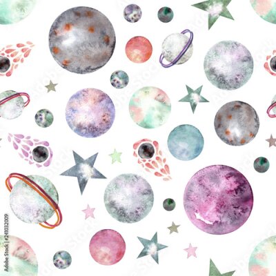 Poster Pastelkleurig ruimtepatroon met planeten