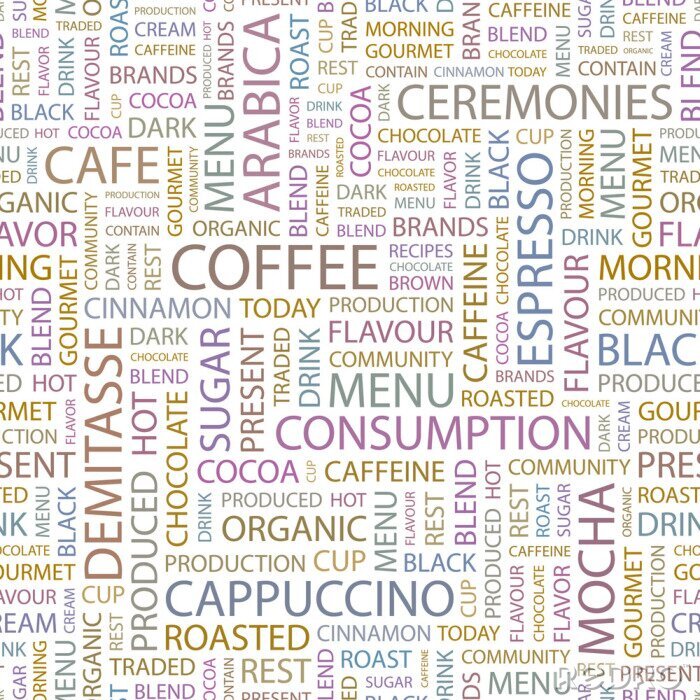 Poster Pastelkleurige inscripties verwijzen naar koffie