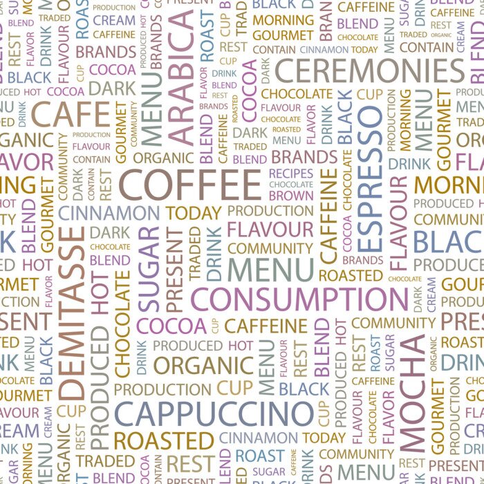 Poster Pastelkleurige inscripties verwijzen naar koffie