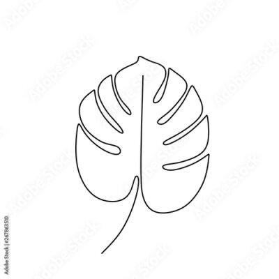 Poster Patroon met de omtrek van een monstera-blad op een witte achtergrond.