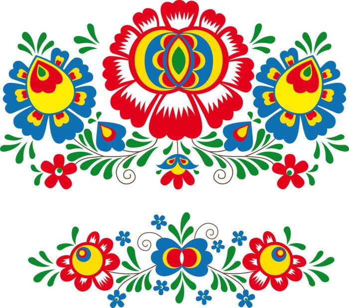 Poster Patroon met een bloemenornament in volksstijl.