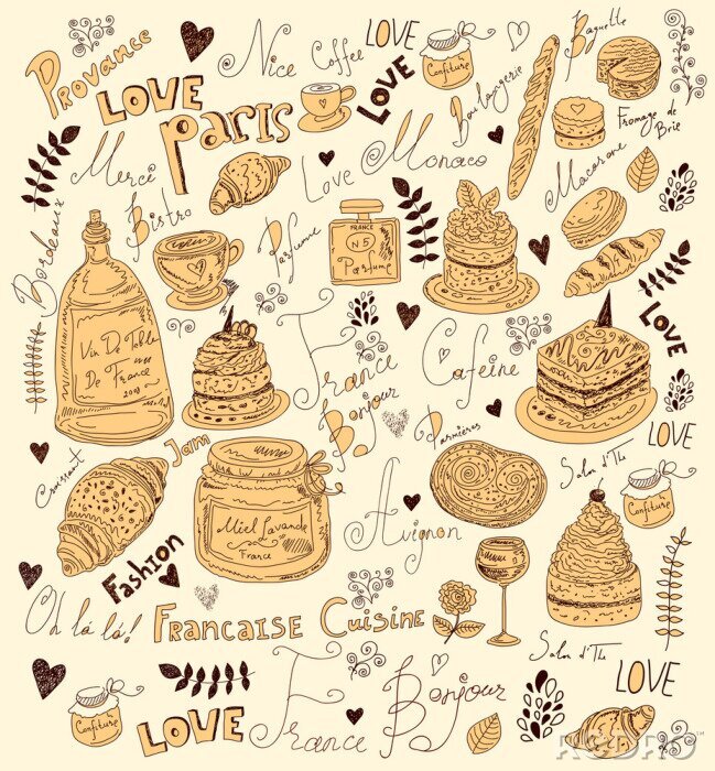 Poster patroon met frans ontbijt