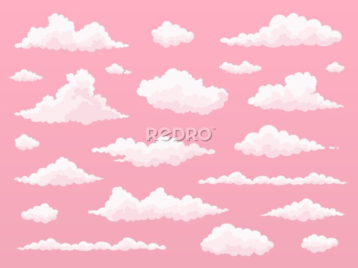 Poster Patroon met wolken op een roze achtergrond