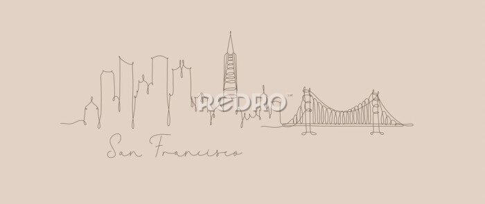 Poster Pen lijn silhouet San Francisco beige