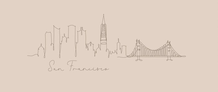 Poster Pen lijn silhouet San Francisco beige