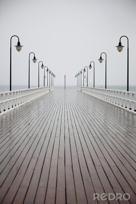 Poster Pier in Gdynia in de regen