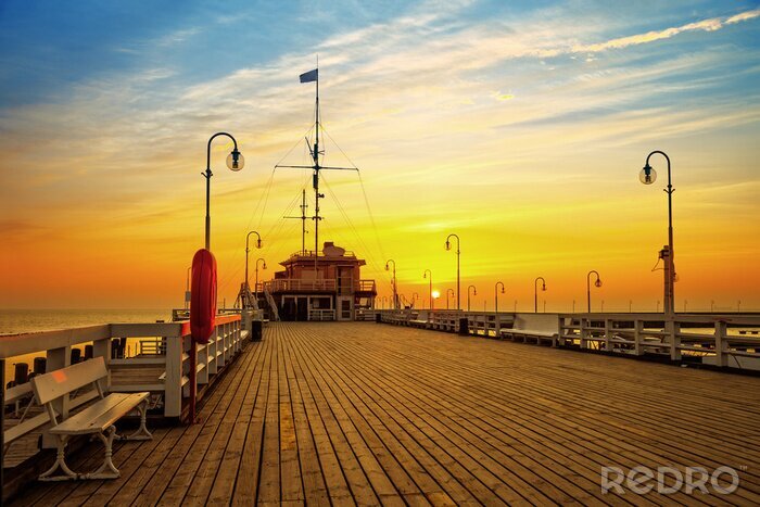 Poster Pier in Sopot in de avondzon