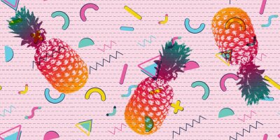 Poster Pineapple with colorful geometric patterns