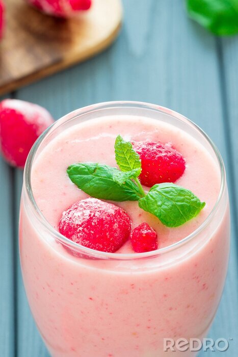 Poster Pinkberry Smoothie met bevroren aardbeien en Mint